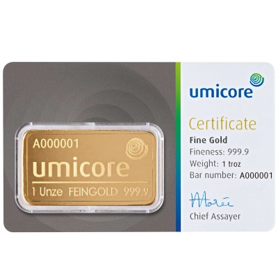 Umicore - 1 Oz - lingotto d'oro da investimento