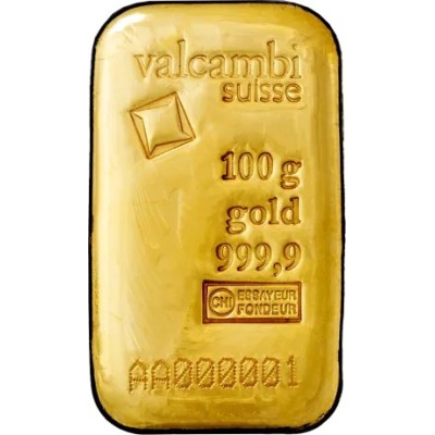 Valcambi 100g - Lingotto d'oro da investimento (versione fusa/timbrata)