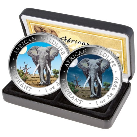 Elephant Day & Night Set (2025) - Moneta da collezione d'argento da 2 Oz.