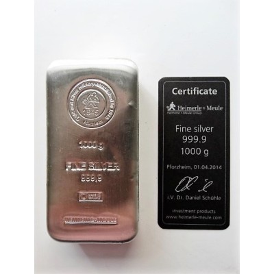 Heimerle & Meule - 1 KG - lingotto d'argento da investimento Heimerle & Meule - 1 KG - lingotto d'argento da investimento