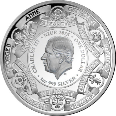 Monarchi di Gran Bretagna (2025) - Moneta da collezione da 1 Oz di prova d'argento