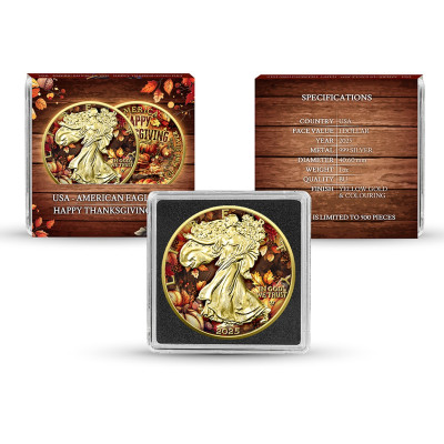 American Eagle, Felice Giorno del Ringraziamento - Moneta d'argento da collezione da 1 Oz.