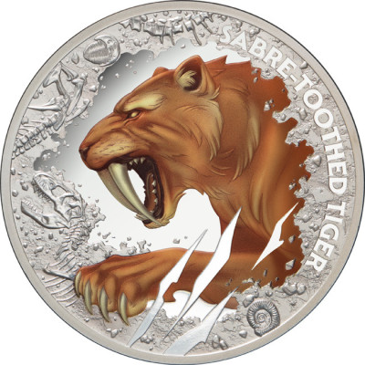 Tigre dai denti a sciabola (2026) - Moneta da collezione d'argento da 1 Oz.