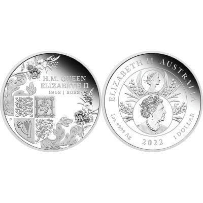 Moneta d'argento proof da 1oz del Giubileo di Platino della Regina 2022