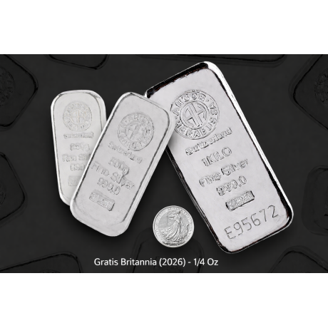 Set d'argento (1 KG + 500g + 250g Argor Heraeus) + monete d'argento Britannia da 1/4 di oncia in omaggio