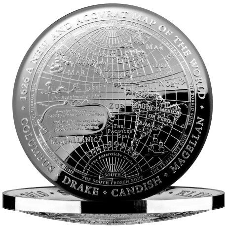 1626 Nuova mappa del mondo - 1 Oz - moneta da collezione in argento proof