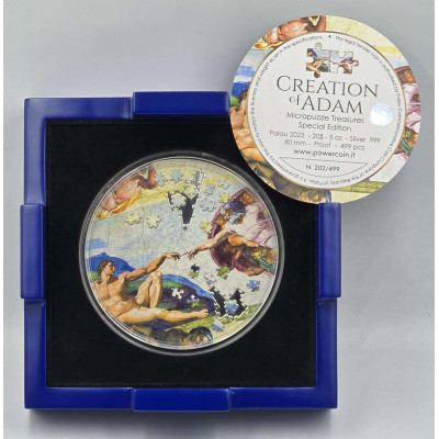 La creazione di Adamo - 5 once - moneta da collezione in argento a forma di puzzle